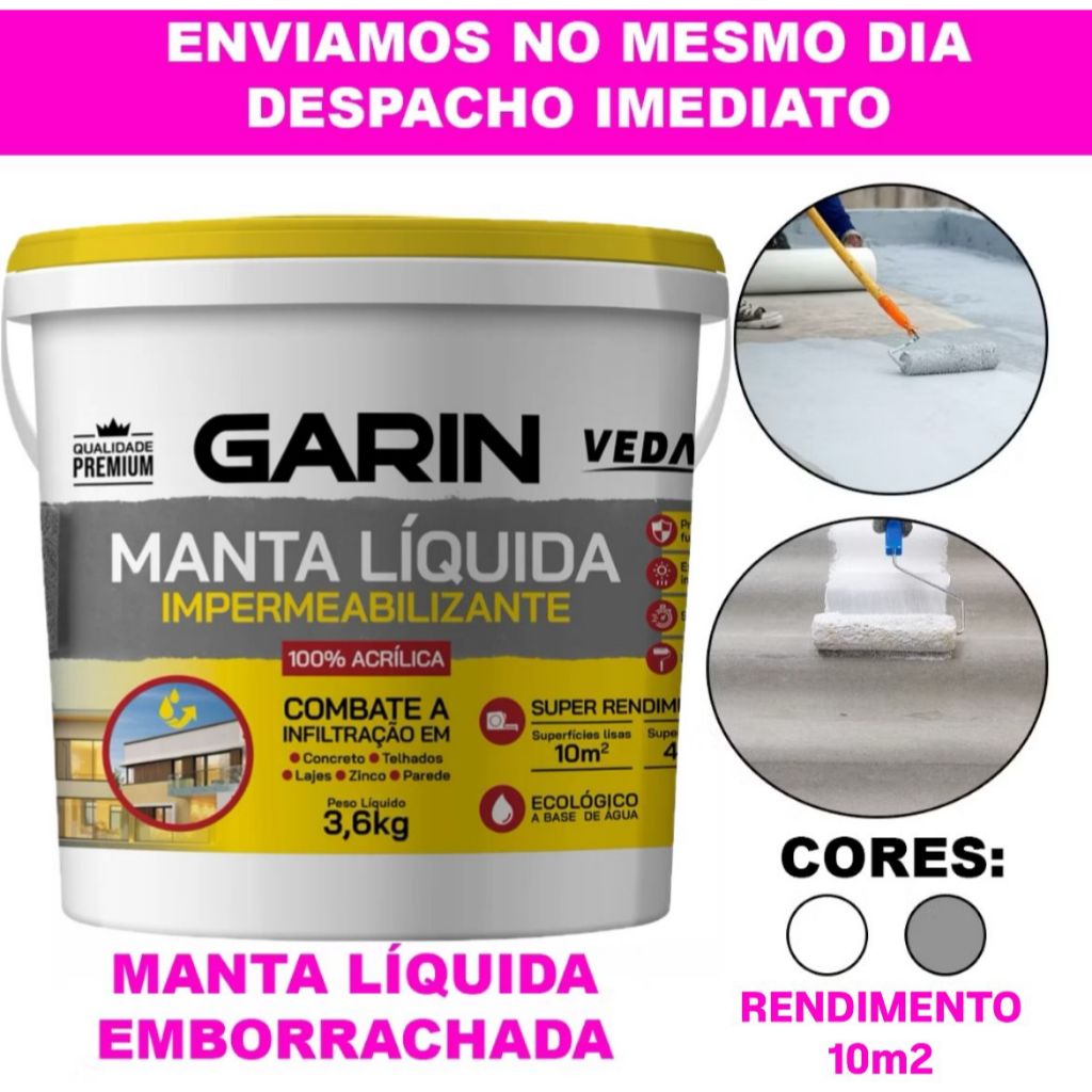 Manta Liquida borracha Impermeabilizante Combate A Infiltração Garin e Eurodecor 1,2kg 3,6kg