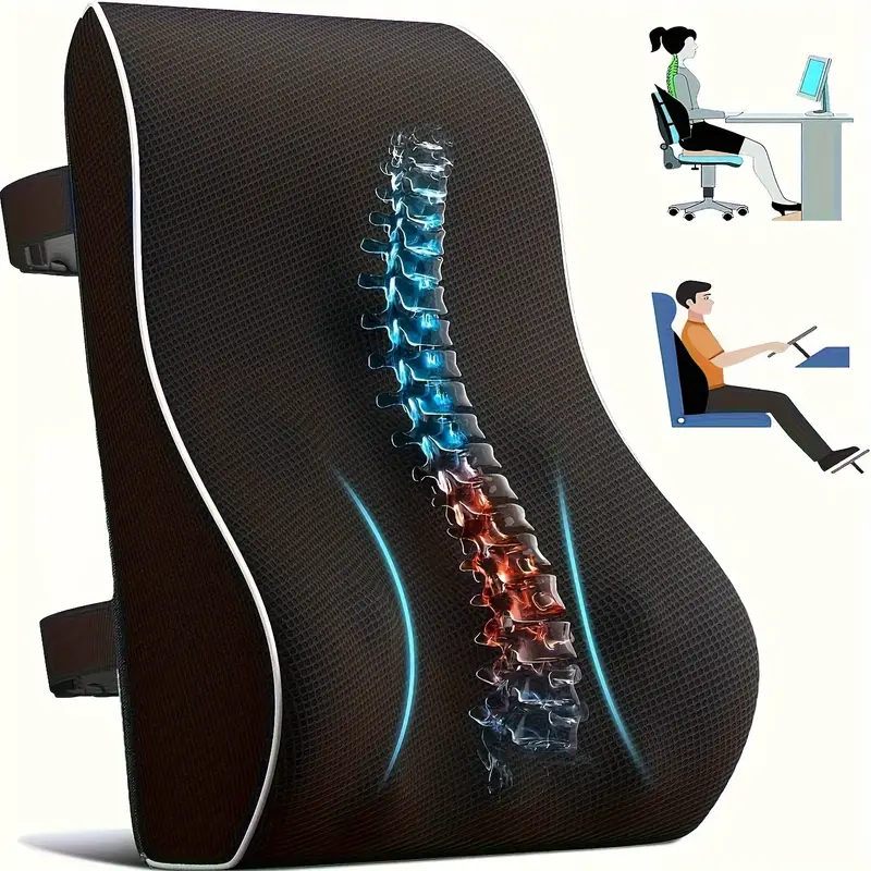Almofada de Apoio Lombar Ergonômica - Design Antiderrapante e Material Lavável, Preto