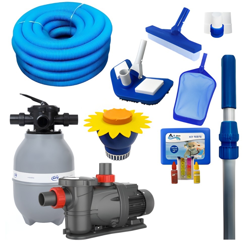 Conjunto Filtrante + Kit Limpeza Completo Para Piscina Filtro GRE 300 + Motobomba 1/3Cv Lepono