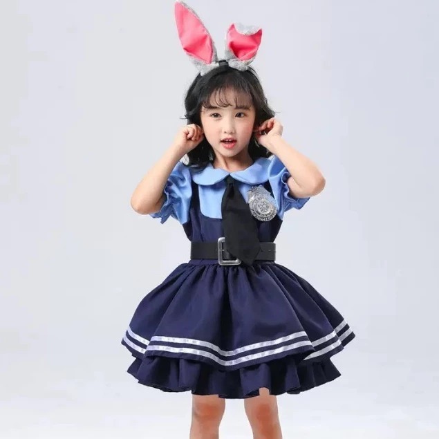 Fantasia Coelha Policial Infantil Adulto Vestido Macacão Confortavel Leve Tiara Orelha Cosplay