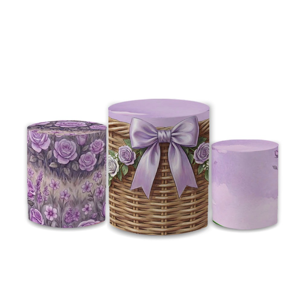 Capa Painel + Ciindros Decoração Ursinha Lilás Floral Festa Aniversário Chá de Bebê Menina