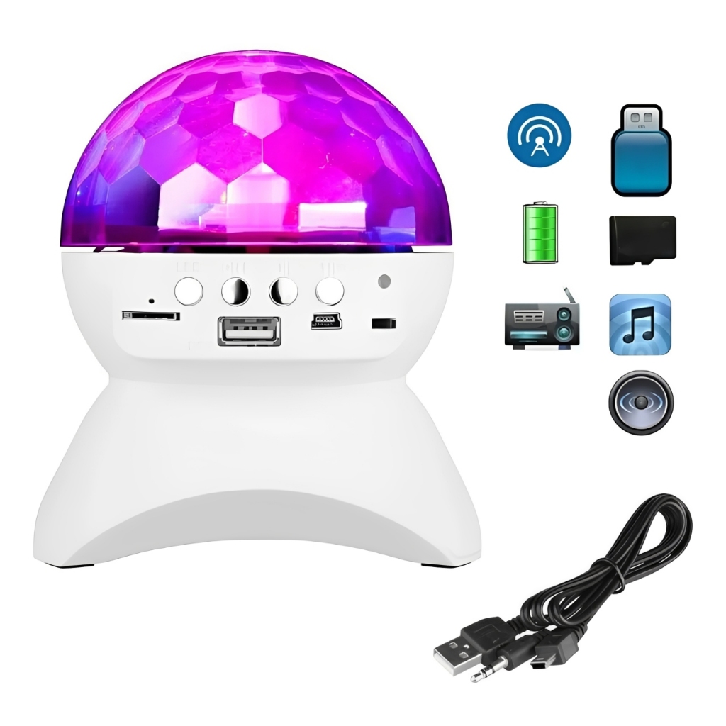Luminária Abajur Projetor Globo Giratório 360º Led RGB Com Bluetooth Toca Música em Oferta na Shopee
