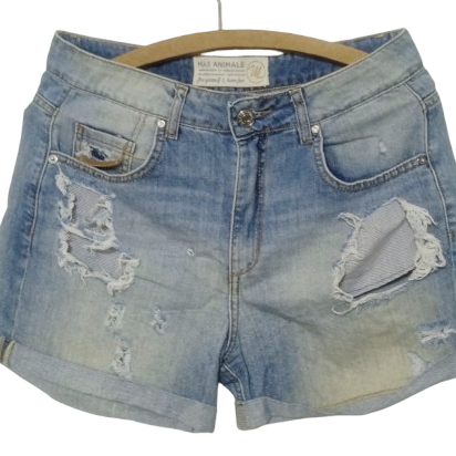Short Feminino Jeans Destroyed Azul Estilosa Marca más animale Tamanho 38