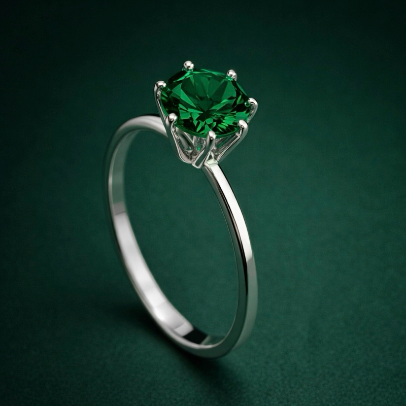 Anel Solitário Pedra Verde em Prata 925 Legítima Feminino Delicado