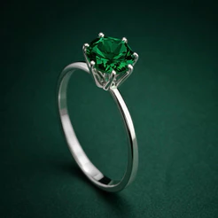 Anel Solitário Pedra Verde em Prata 925 Legítima Feminino Delicado