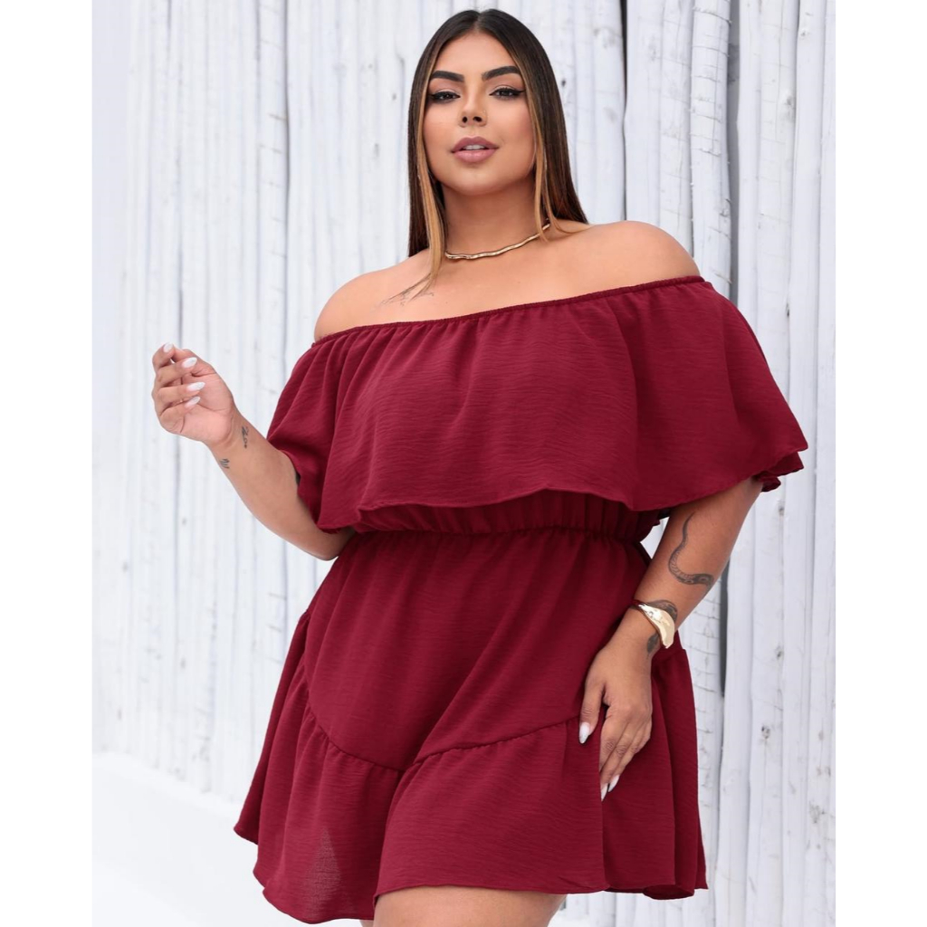 Macaquinho Ciganinha Plus Size Short Saia Moda Plus Feminina Caimento Perfeito Festa Macacao Vestido