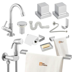 Kit Banheiro Cromado Completo + Torneira + Ducha POP + Válvula Click + Sifão e Engate Inox 40cm