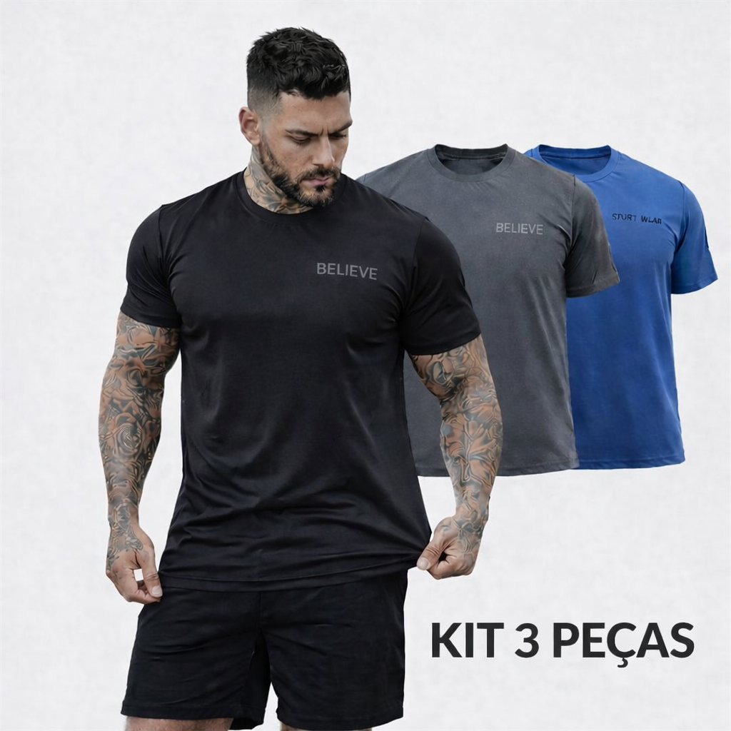 Kit 3 Camisetas Masculina Oversized DryFit Do P Ao G3 Respirável Fitness Anti Odor Plus Size Academia Treino Corrida