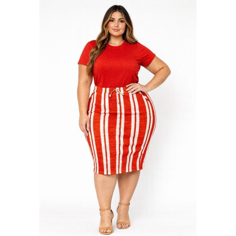Saia Plus Size G1 Linda Casual Cintura Alta Com Bolsos  Estampas Listradas Moda Plus Size em Oferta na Shopee