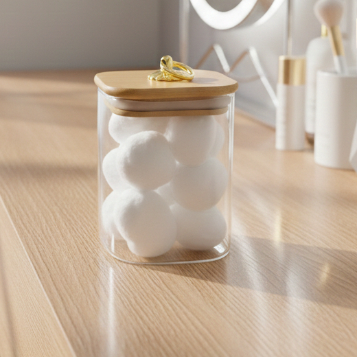 Pote de Vidro transparente  450ml Tamanho P Tampa Bambu Hermético Para Mantimentos com Vedação - melhor conservação