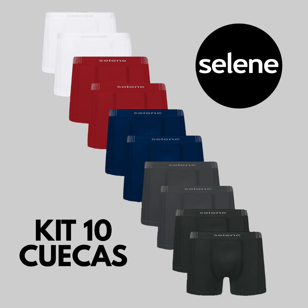 Kit 10 Cuecas Boxer Selene Microfibra Poliamida Sem Costura Original em Oferta na Shopee