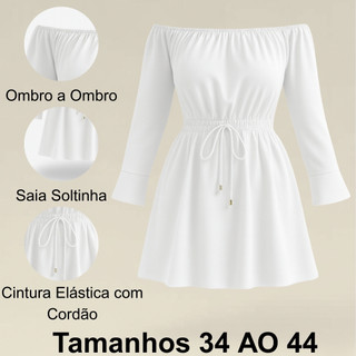 Vestido Ciganinha Ombro a Ombro Leve Soltinho com Manga Longa e Detalhes Franzidos Verão