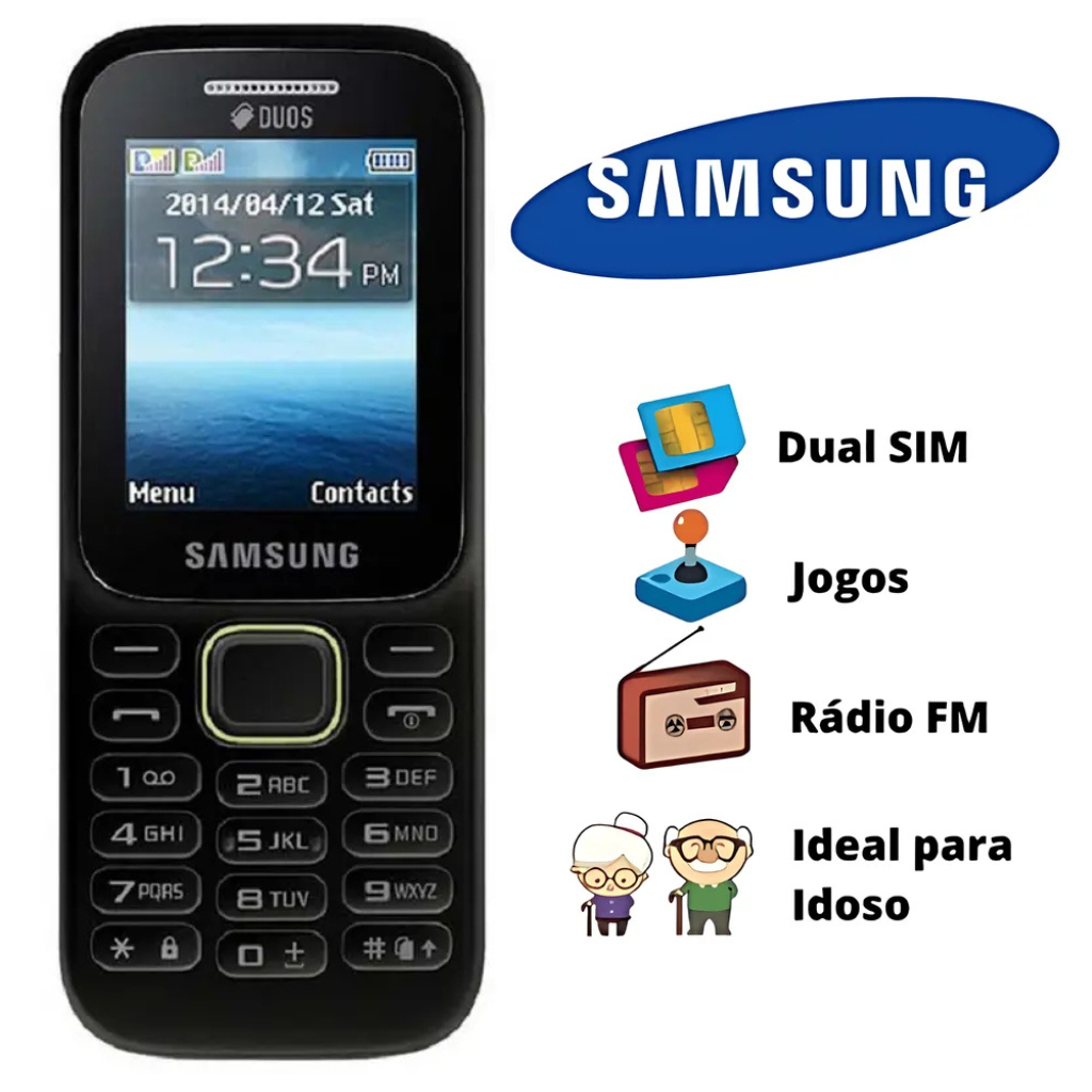 Celular Samsung SM- B315E 4G Simples Para Idosos Ou Rural Dual Sim Tela 5.08 Câmera Fm Preto
