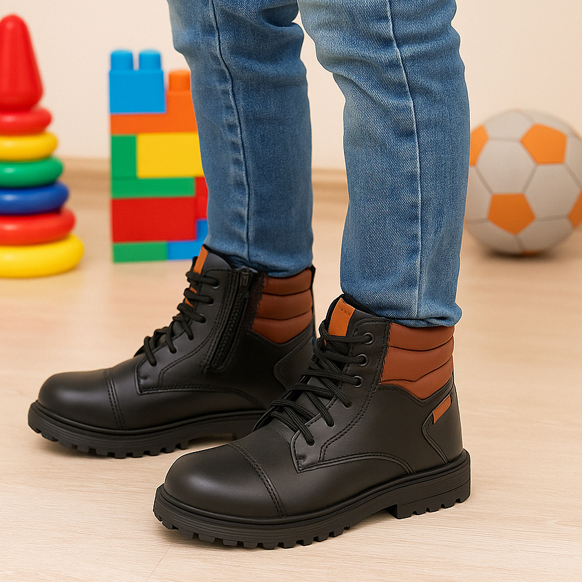 Coturno Infantil Bota Cano Médio Ajuste Em Cadarço E Zíper