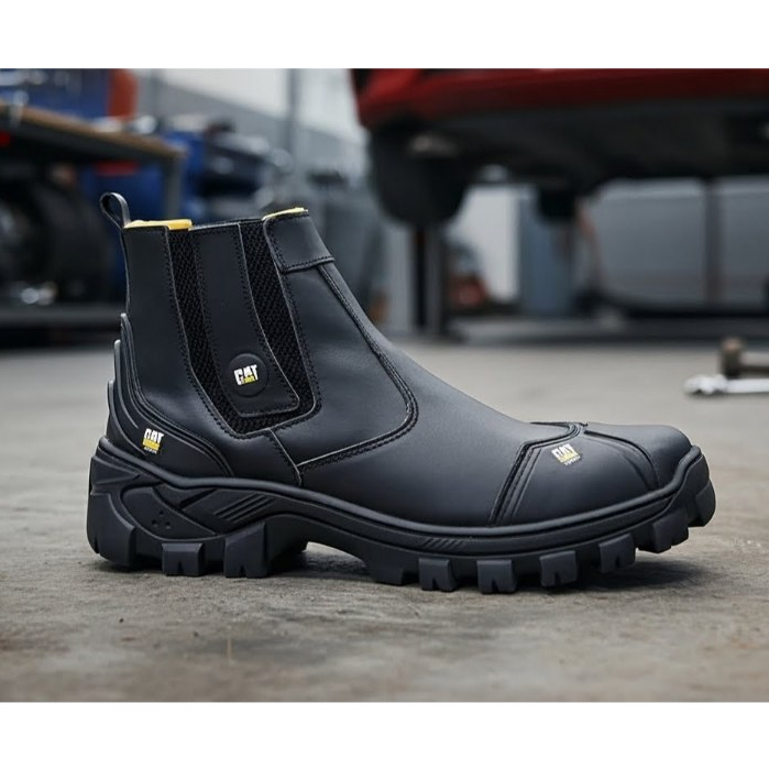 Bota Botina CAT Couro Nobre Palmilha Conforto Biqueira PVC Com C.A 47751 Original