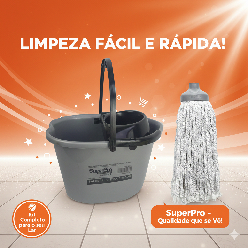 14L Balde Espremedor , Balde De Limpeza Profissional Zig Zag + Mop 170g
