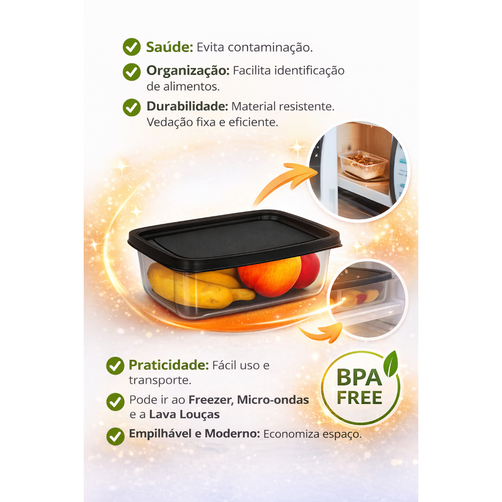 Kit 15 Potes 1 LITRO Transparentes LIVRE BPA Organizador de Alimentos Marmita Envio em 24 Horas