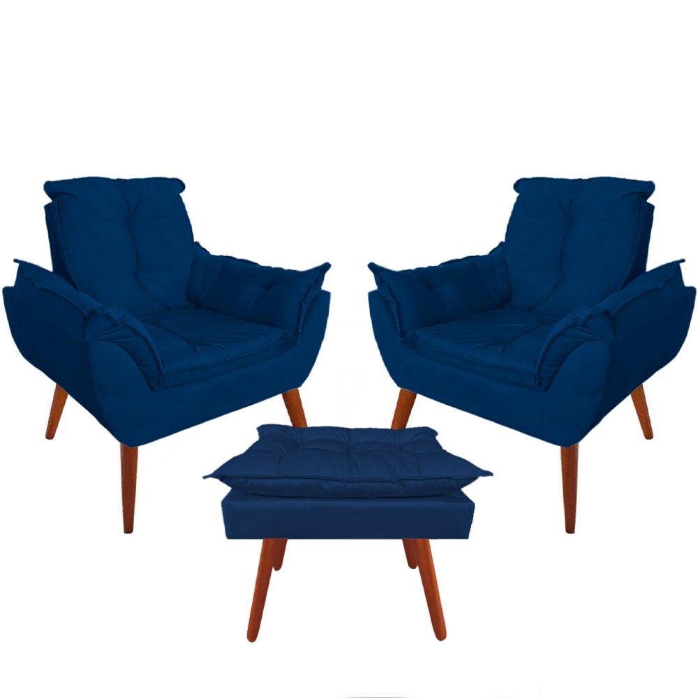 Kit Decorativo 2 Poltronas Opala + 01 Poof Puff Apoio Para Pés Suede Várias Cores em Oferta na Shopee