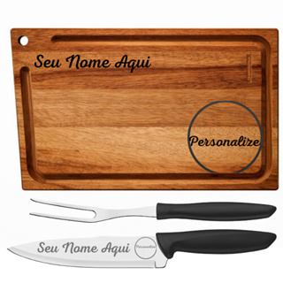 Kit Churrasco Tramontina Personalizado Nome Time ou Logo - Tábua Garfo e Faca em Oferta na Shopee