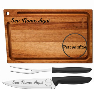 Kit Churrasco Tramontina Personalizado Nome Time ou Logo - Tábua Garfo e Faca