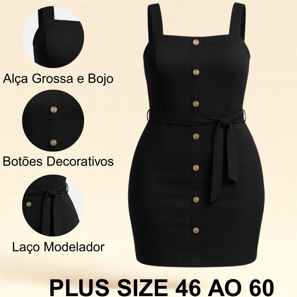 Vestido Curto Plus Size Alfaiataria Premium Decote Básico com Laço
