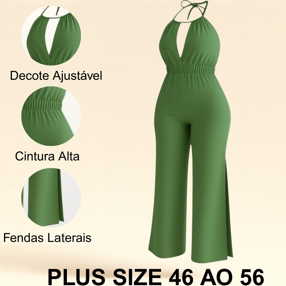 Macacão Plus Size Com Fenda Lateral Decotado Sexy Tamanho Jumbo G1 G2 G3 em Oferta na Shopee