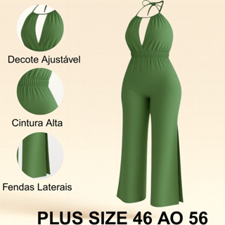 Macacão Plus Size Com Fenda Lateral Decotado Sexy Tamanho Jumbo G1 G2 G3 em Oferta na Shopee