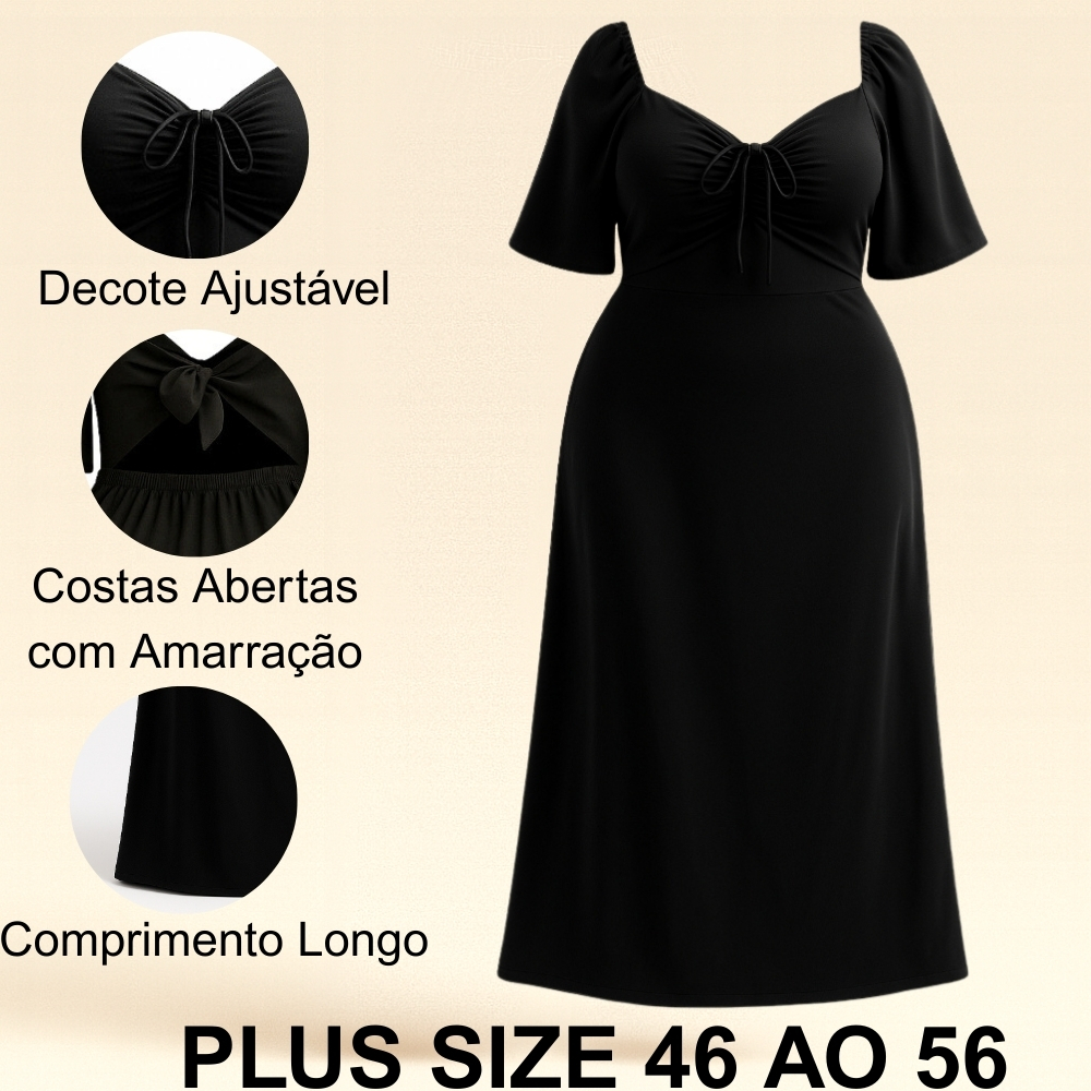 Vestido Longo Feminino Plus Size Decote Ajustavel  Manga Curta Jumbo G1 G2 G3