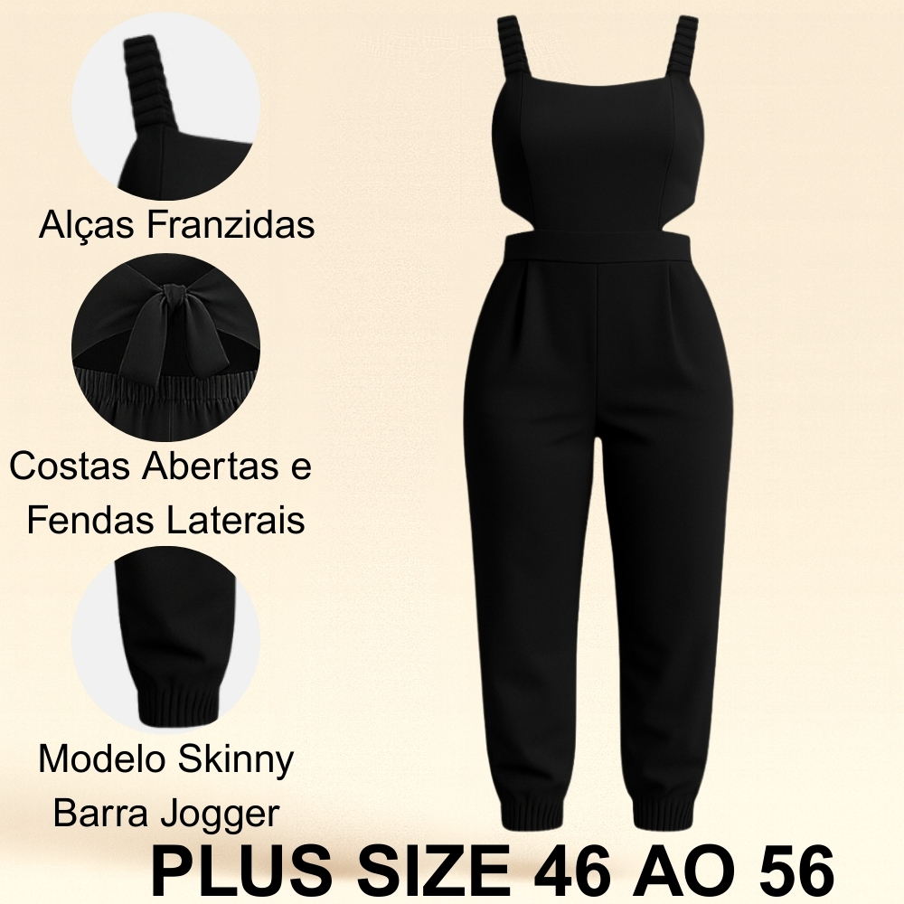 Macacão Longo Plus Size Skinny Transpassado Tamanho Grande Jumbo Curvy