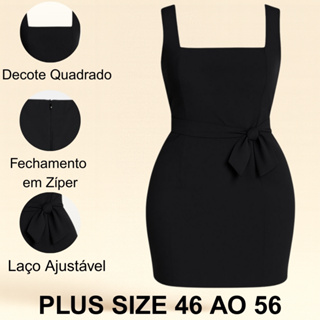Vestido Plus Size Básico Com Laço Modelador Tamanho Jumbo 46 ao 56 em Oferta na Shopee