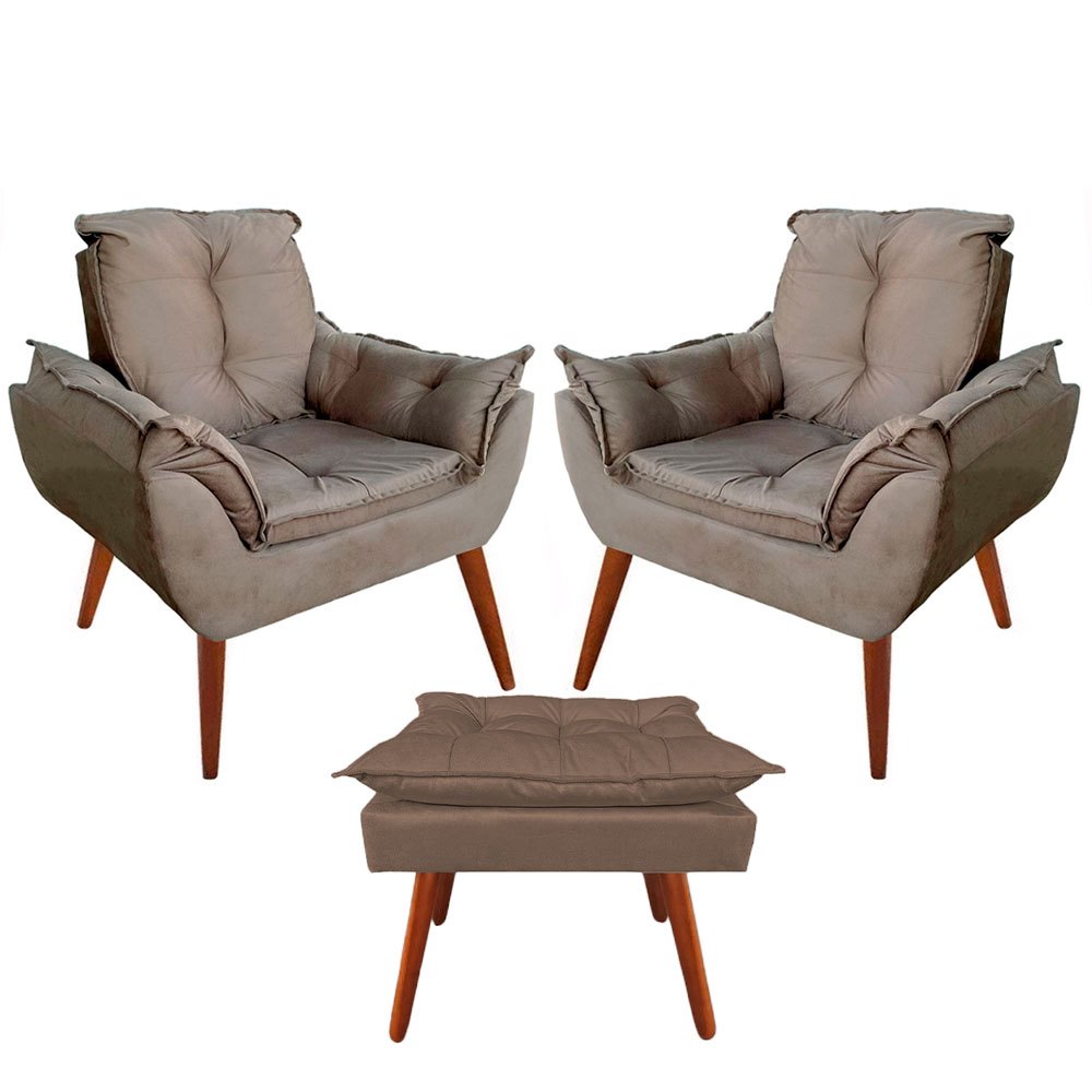 Kit 2 Poltronas Cadeira Decorativa Com Puff Apoio Para Pés - Várias Cores