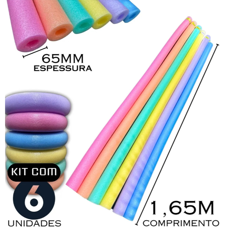 Kit 1/3/6 Boia Espaguete Piscina Flutuador Macarrão Com Furo Até 200kg Para Piscina Água Cores