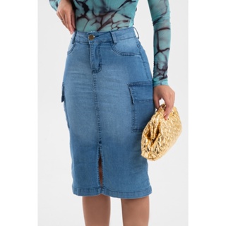 Saia Jeans Bolso Cargo Moda Evangélica 7PALLAS em Oferta na Shopee