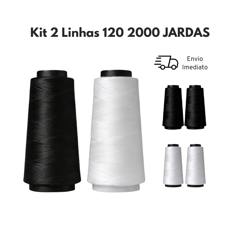 Kit 2 Cones Linha Reta 2.000 Jardas  - 120 Para Máquina de Costurar 2 Mil Jardas Branco ou Preto em Oferta na Shopee
