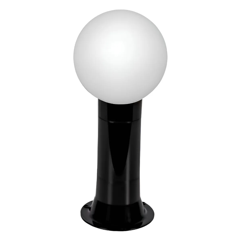 Balizador De Jardim Bolinha E-27 Plástico Preto, Altura 35cm Preto Globinho 15cm