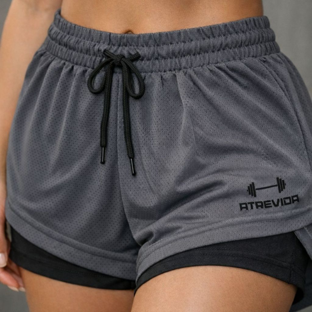 Shorts Compressão 2 em 1 Feminino Academia Caminhadas Corrida Bermuda Dupla Para Treino e Esportes