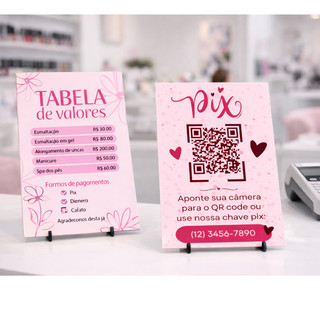 Kit 2 Placas MDF Personalizadas – Tabela de Preços + Pague com Pix QR Code para Comércio
