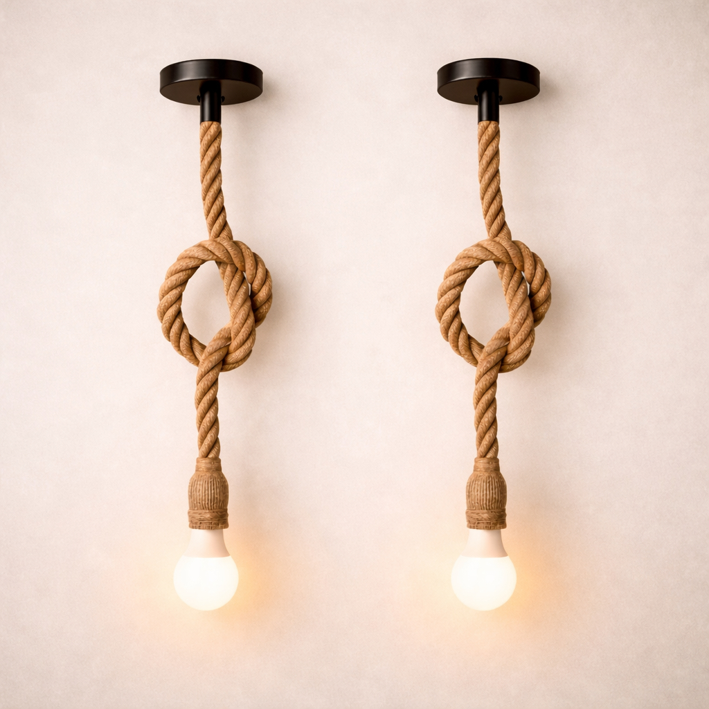 Kit 2 Pendente Corda Sisal 1 Metro 110v 220v Com 2 Lâmpadas Bulbo Led 9w 3000k Branco Quente Bivolt em Oferta na Shopee