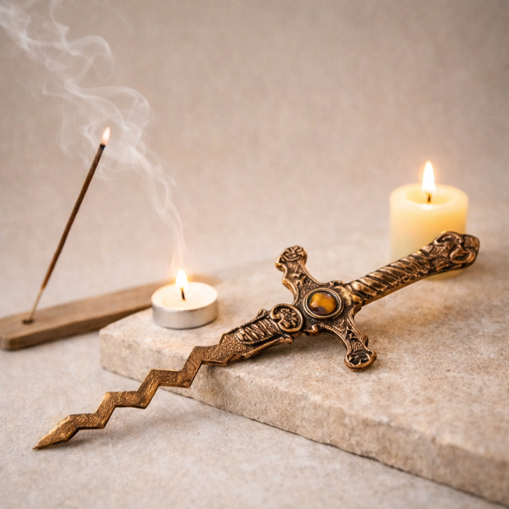 Athame em Metal Iansa Cobre Velho 16,5 cm Pedra Amarela