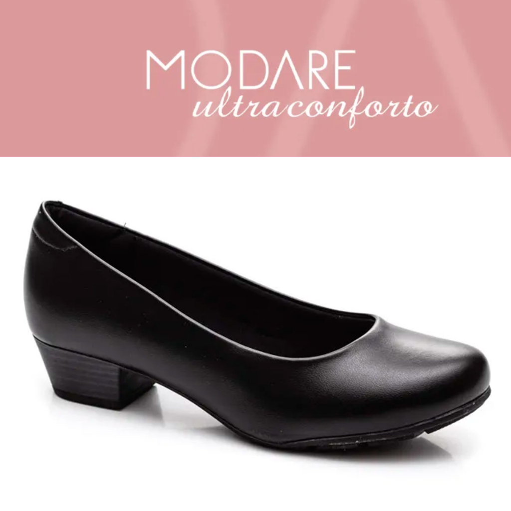 Sapato Feminino Militar Modare Salto Baixo Ortopédico Conforto Clássico Básico Preto