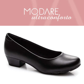 Sapato Feminino Militar Modare Salto Baixo Ortopédico Conforto Clássico Básico Preto