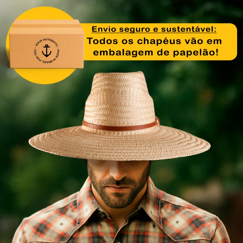 Chapéu Boiadeiro Country Palha Artesanal Cowboy Unissex Rústico Rodeio Sertanejo Vaqueiro Sertão