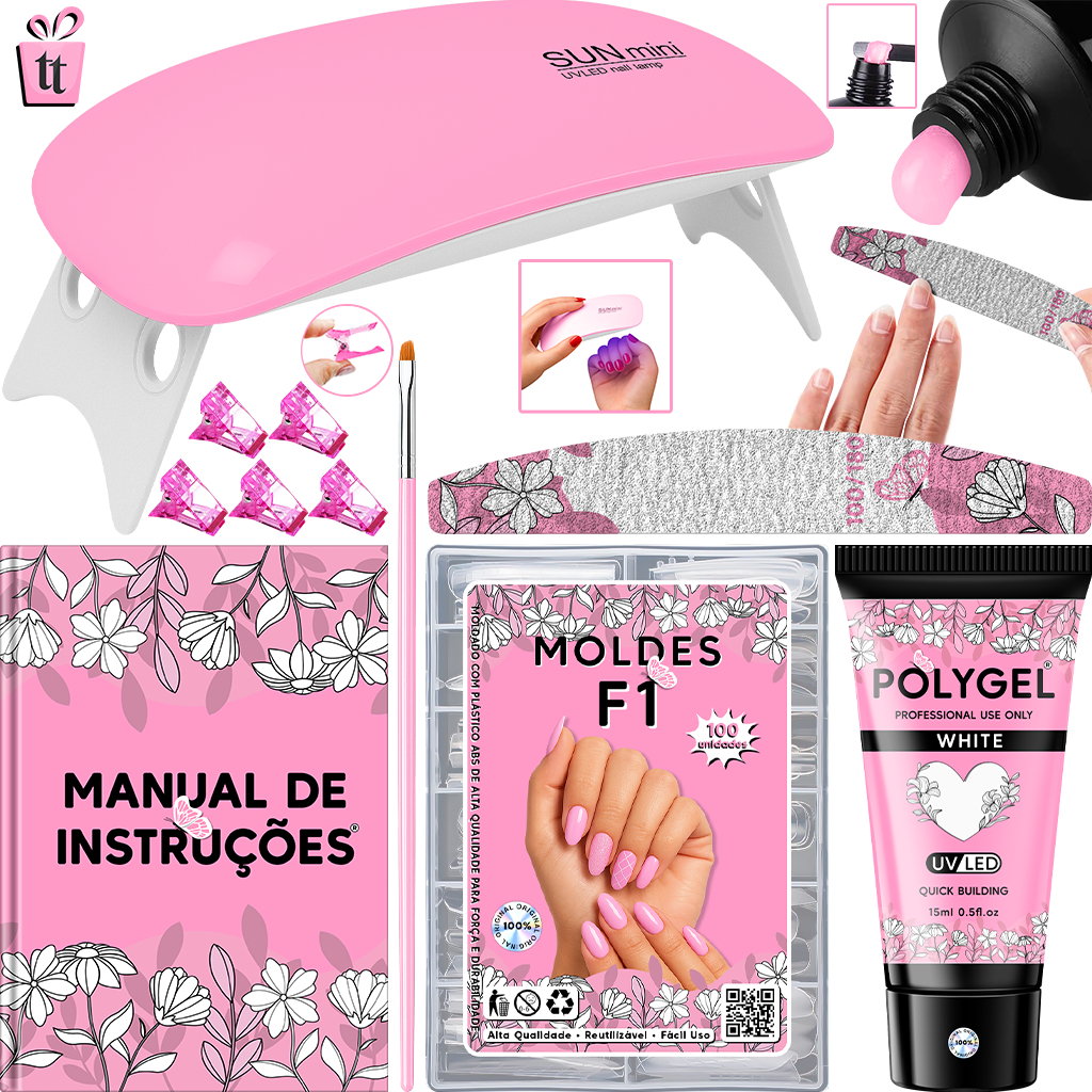 kit polygel Completo Alongamento Unhas Cabine Unha Gel Molde F1 Poligel