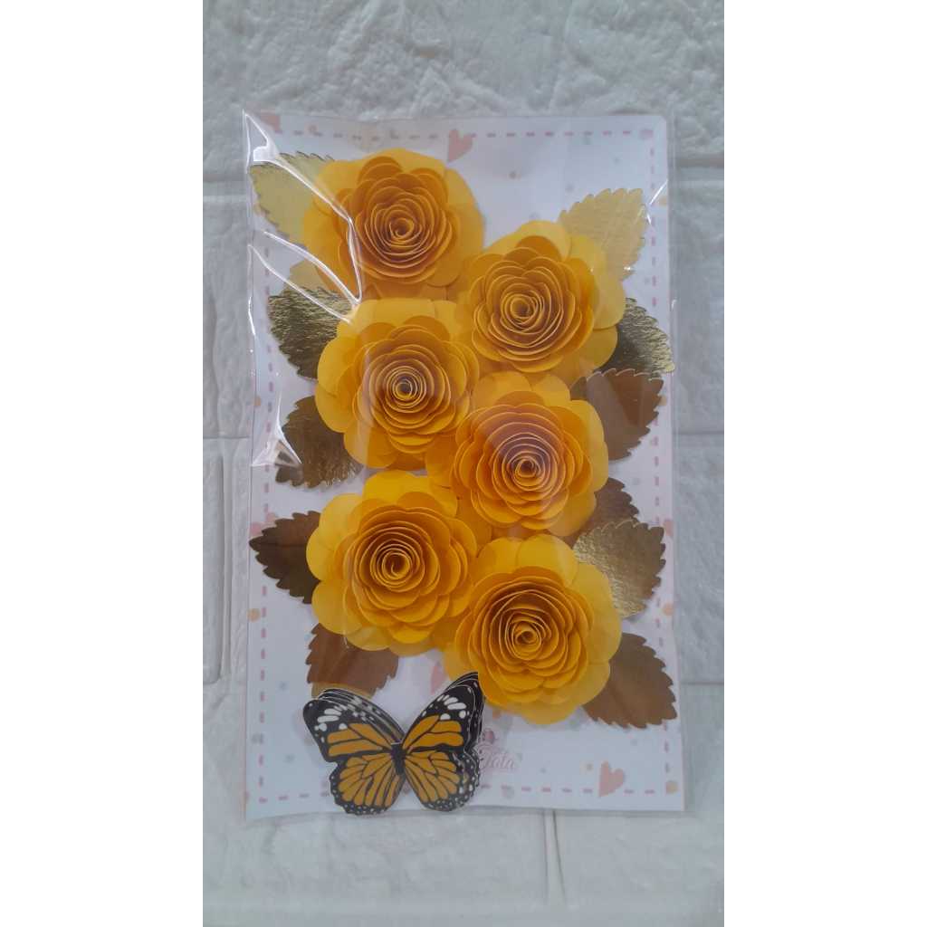 Envio rápido! Kit 6 flores de papel + 6 borboletas...topo de bolo, artesanato, aplique em Oferta na Shopee