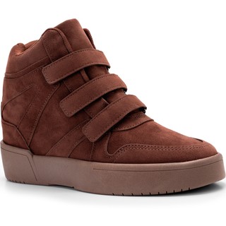 Tênis Feminino Lumiss Sneaker Salto Confortável Velcro Camurça Marrom