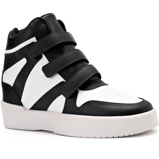 Tênis Feminino Lumiss Sneaker Salto Confortável Velcro Sintético Preto/Branco