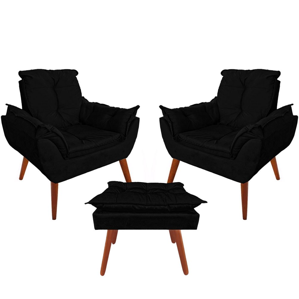 Kit 2 Poltronas Decorativa Opala Deluxe Com Puff Retangular Confortável Pés Palito em Oferta na Shopee