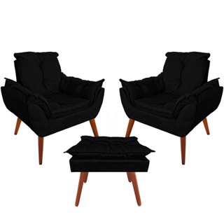 Kit 2 Poltronas Decorativa Opala Deluxe Com Puff Retangular Confortável Pés Palito em Oferta na Shopee
