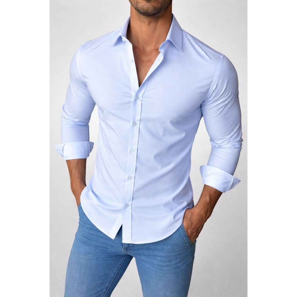 Blusa Social Masculina De Botao Elegante Modelagem Slim Tecido Com Algodao em Oferta na Shopee
