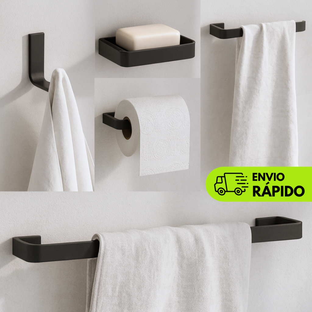 Kit Acessórios Para Banheiro 5 peças - Preto - Cromado - Branco - Rose Gold - Decoração Banheiro - Prateleira Banheiro
